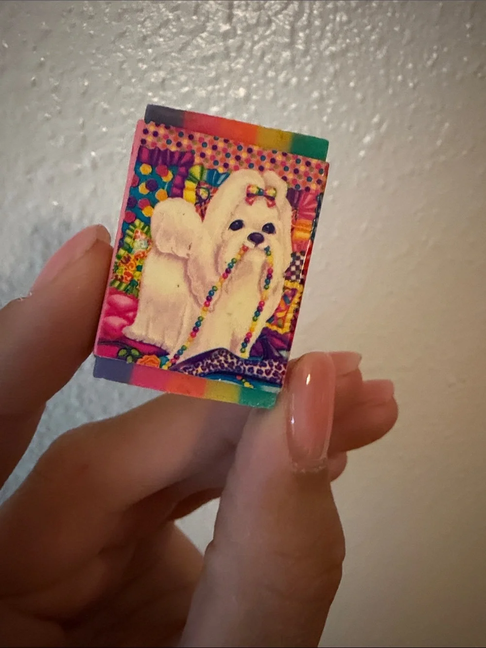 Vintage Lisa Frank Masterpieces Eraser White Puppy Dog Rainbow Neon